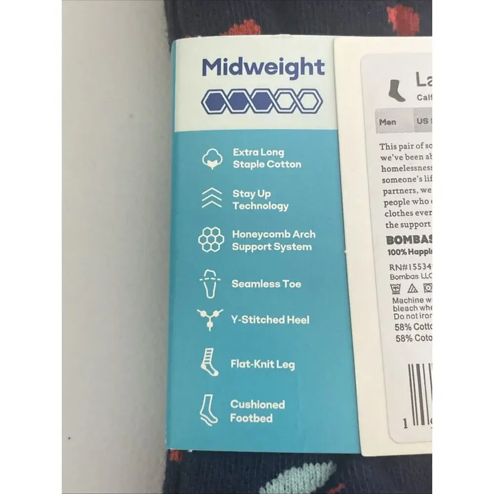 One Pair Bombas Midweight Hears/Fun Colors Unisex Adult Calf/ Crew Socks Size L